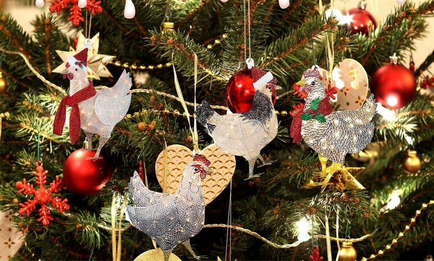 Image 2: One or Two Four-Piece Christmas Scarf Chicken Ornament Sets