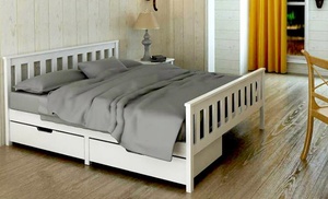 White Pinewood Bed with Optional Drawers and Mattress