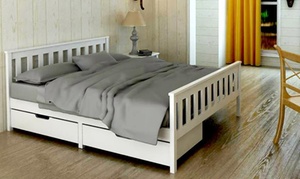  White Pinewood Bed with Optional Drawers and Mattress 