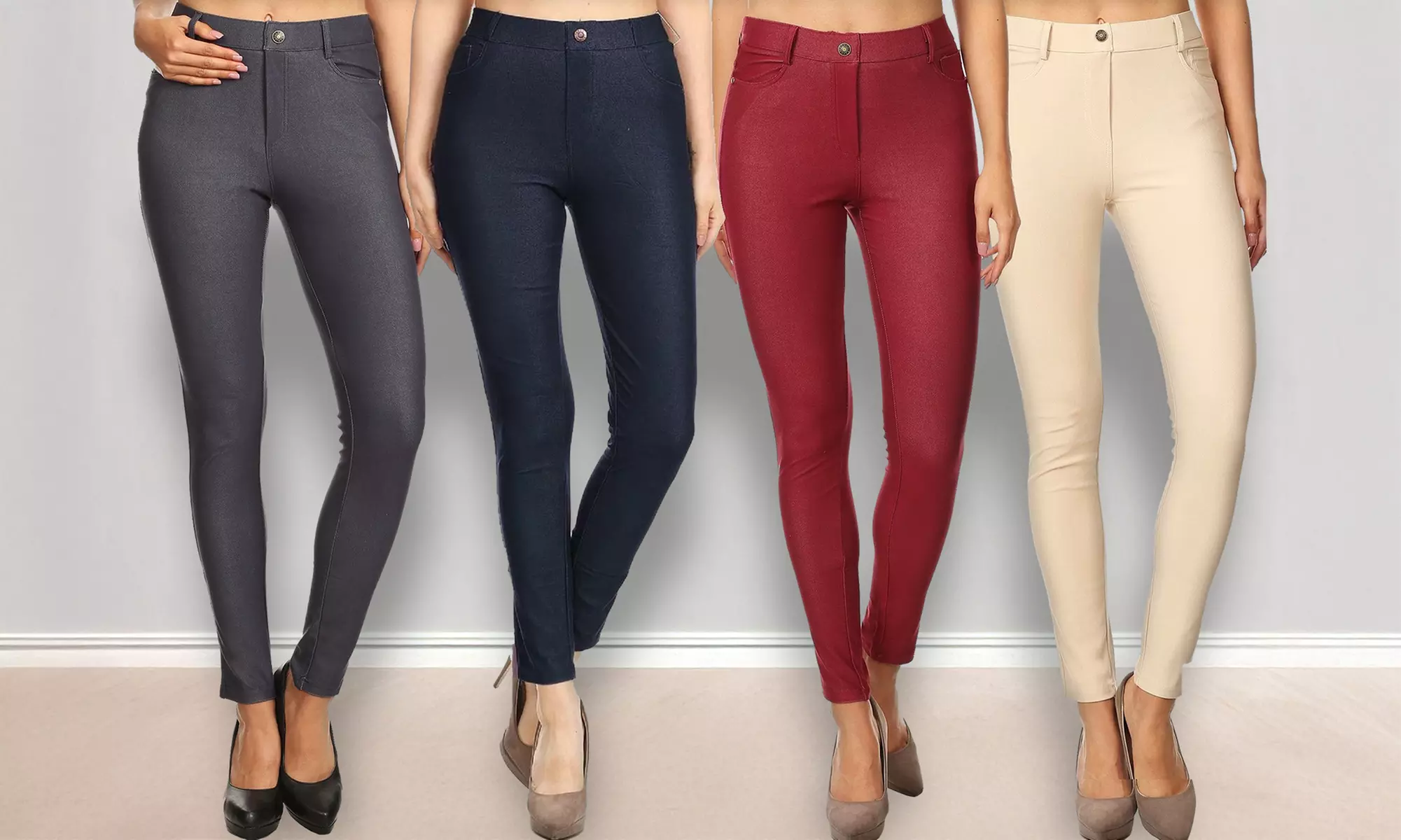 Women's 3-Pack High-Rise Pull-On Jeggings with 5 Pockets (S-3XL)