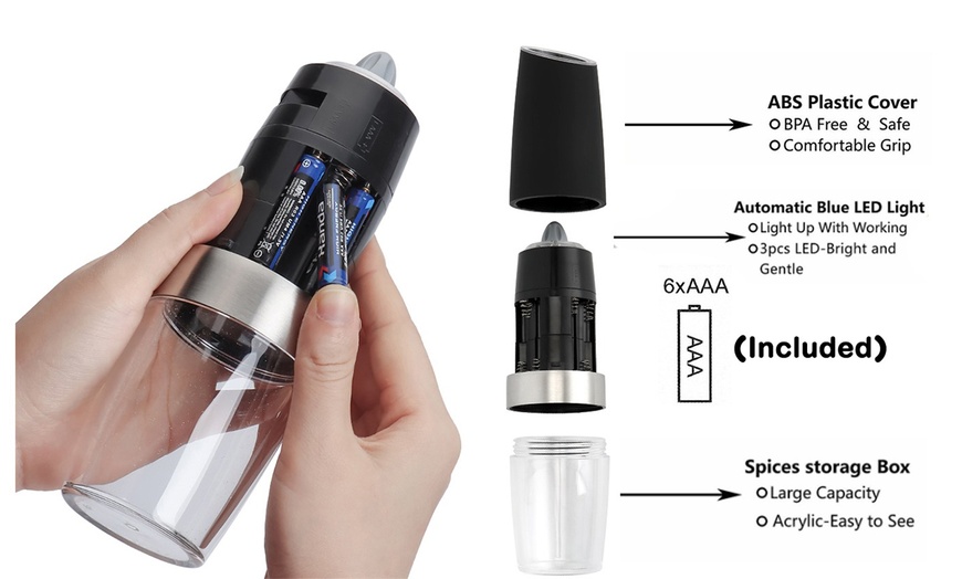 Image 9: ItBelongs2U Electric Gravity Salt and Pepper Mill Automatic Spice Grinder Shaker