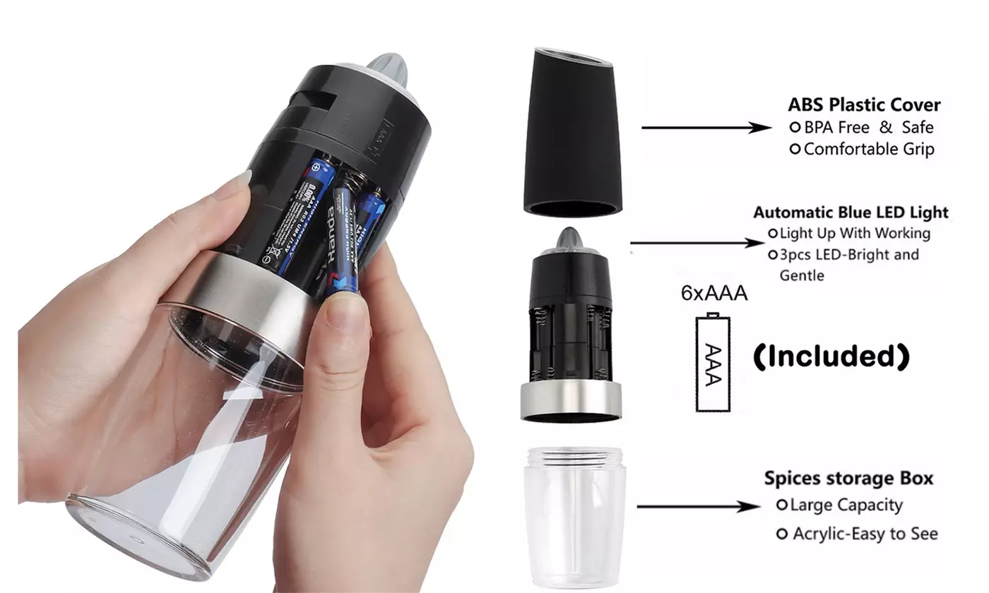 ItBelongs2U Electric Gravity Salt and Pepper Mill Automatic Spice Grinder Shaker