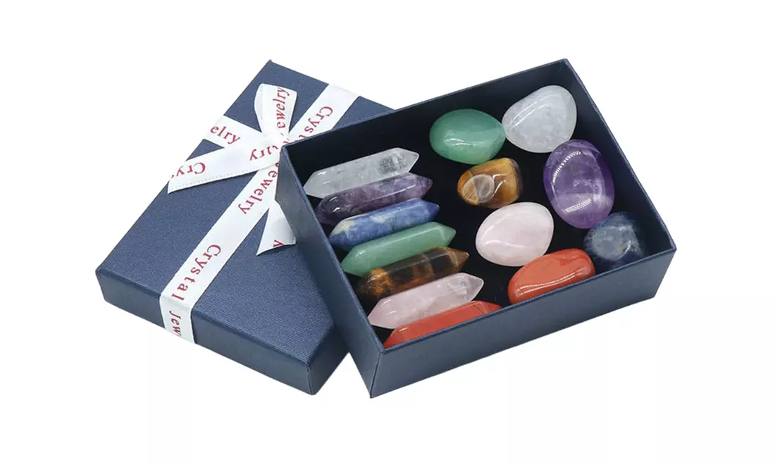14 Pcs Set Chakra Crystals and Healing Stones Gemstones Rocks with Gift Box