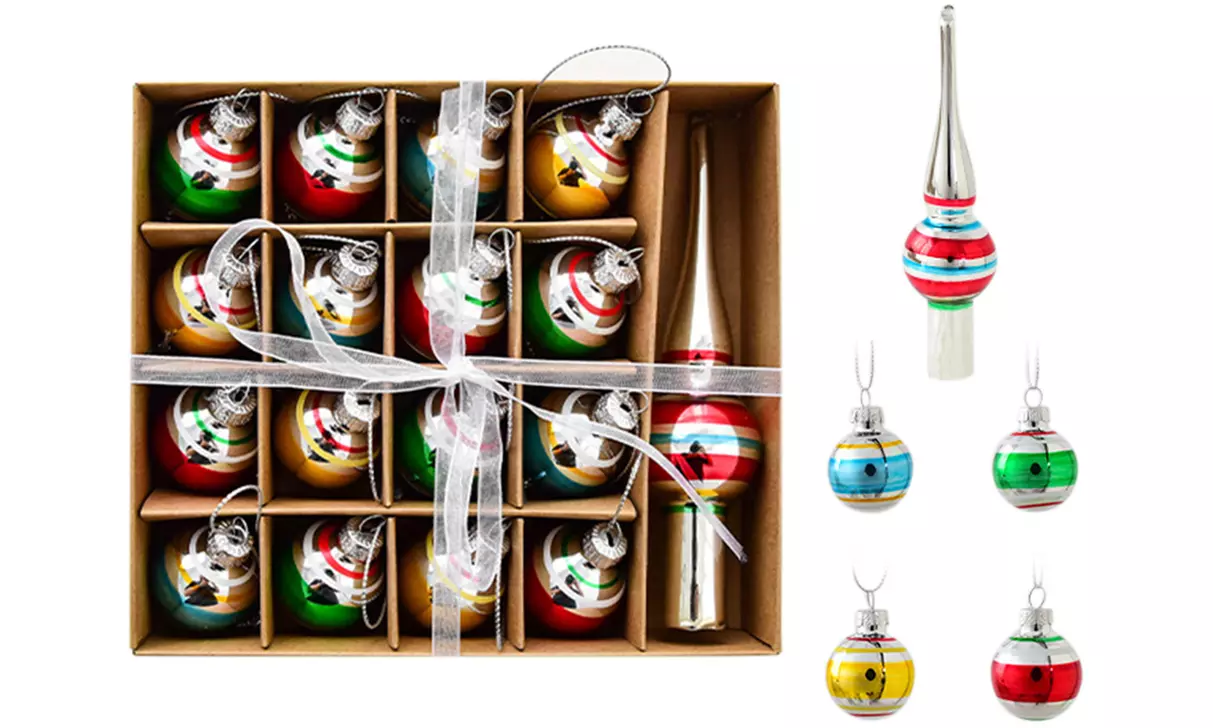 9er- oder 17er-Set Weihnachts-Kugeln aus bemaltem Glas