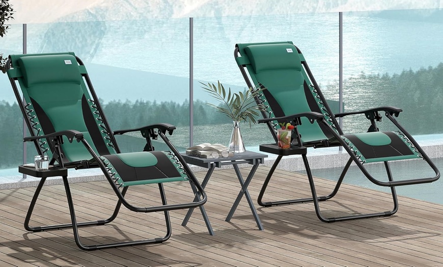 Image 12: Outsunny Zero Gravity Lounger Chairs (Set of 2)