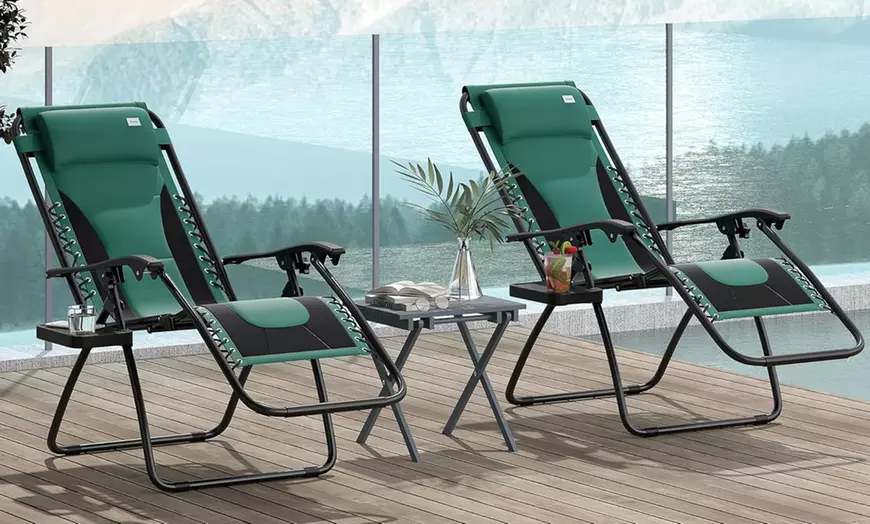 Image 12: Outsunny Set of Two Zero Gravity Lounger Chairs