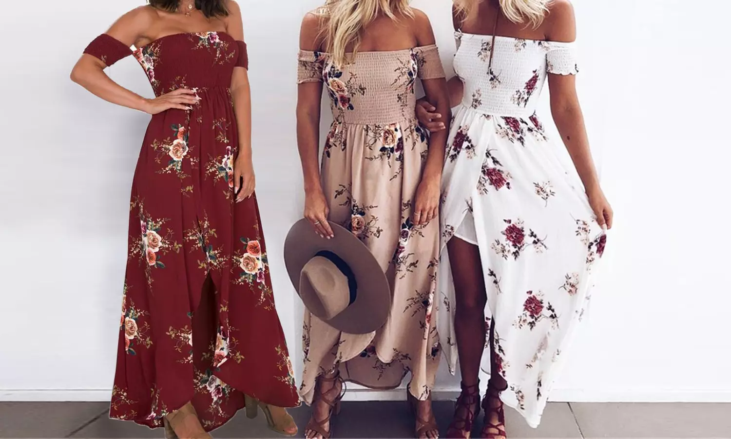 Maxi abito floreale vintage con spacco disponibile in 3 colori e 3 taglie - Primary Image