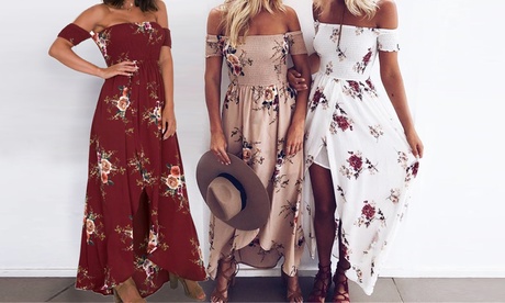 Maxi abito floreale vintage con spacco disponibile in 3 colori e 3 taglie