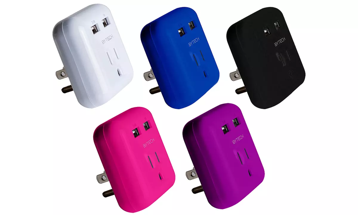 Bytech Single Outlet 2-Port USB Wall Plate Surge Protector (1- or 2-Pack) - Primary Image