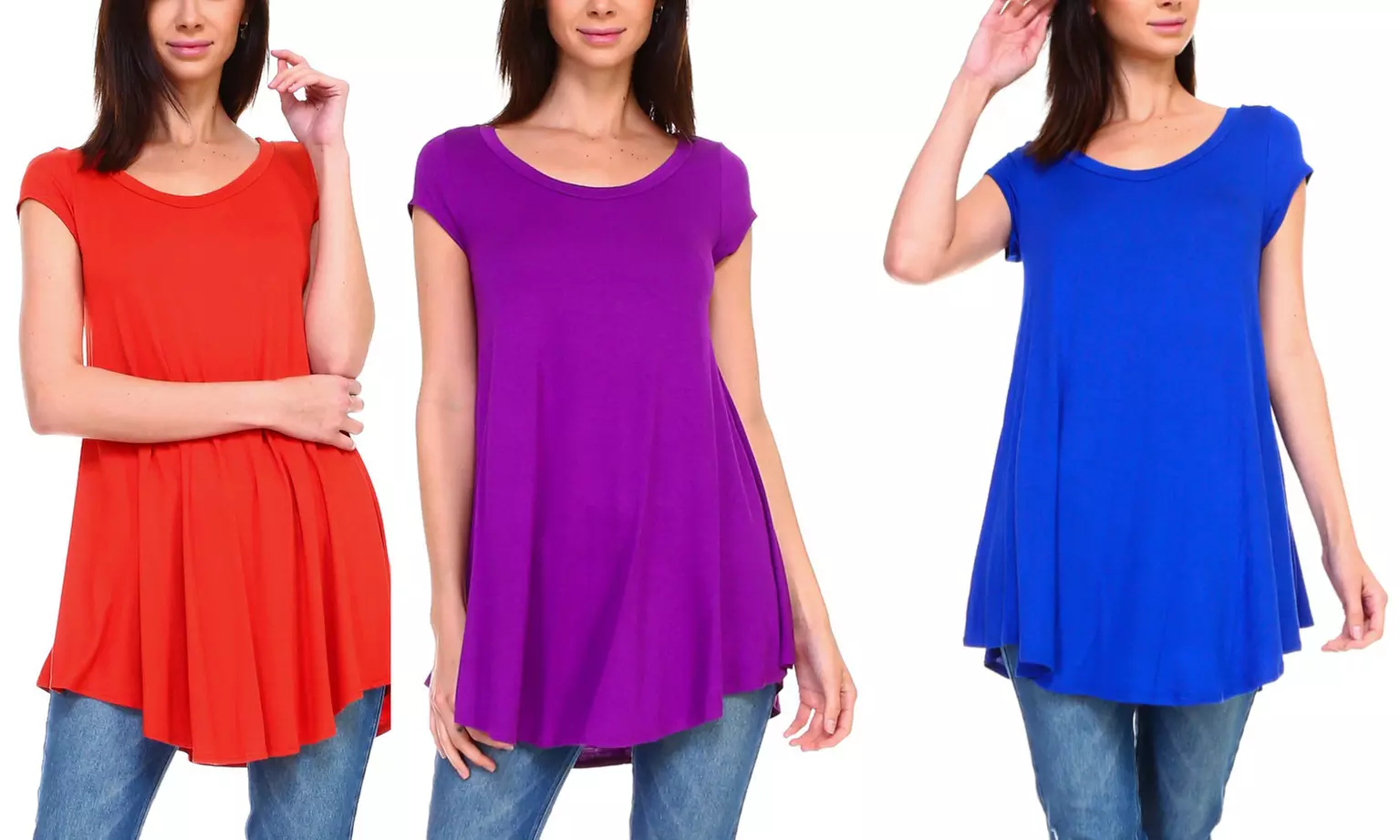 Isaac Liev Essentials Women's Short Sleeve Swing Tunic Top (3-Pack) - Primary Image