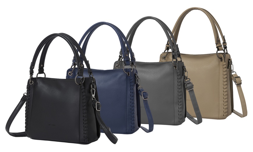 Image 1: Miss Lulu Women PU Leather Crossbody Handbag with Woven Accents