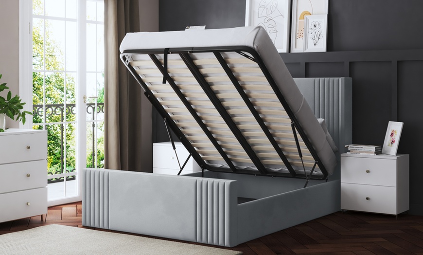 Image 17: DS Living Elara Winged Panel Bed With Ottoman Gas Lift