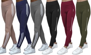  High-Waist Mesh Panel and Stripe Detail Gym Leggings 