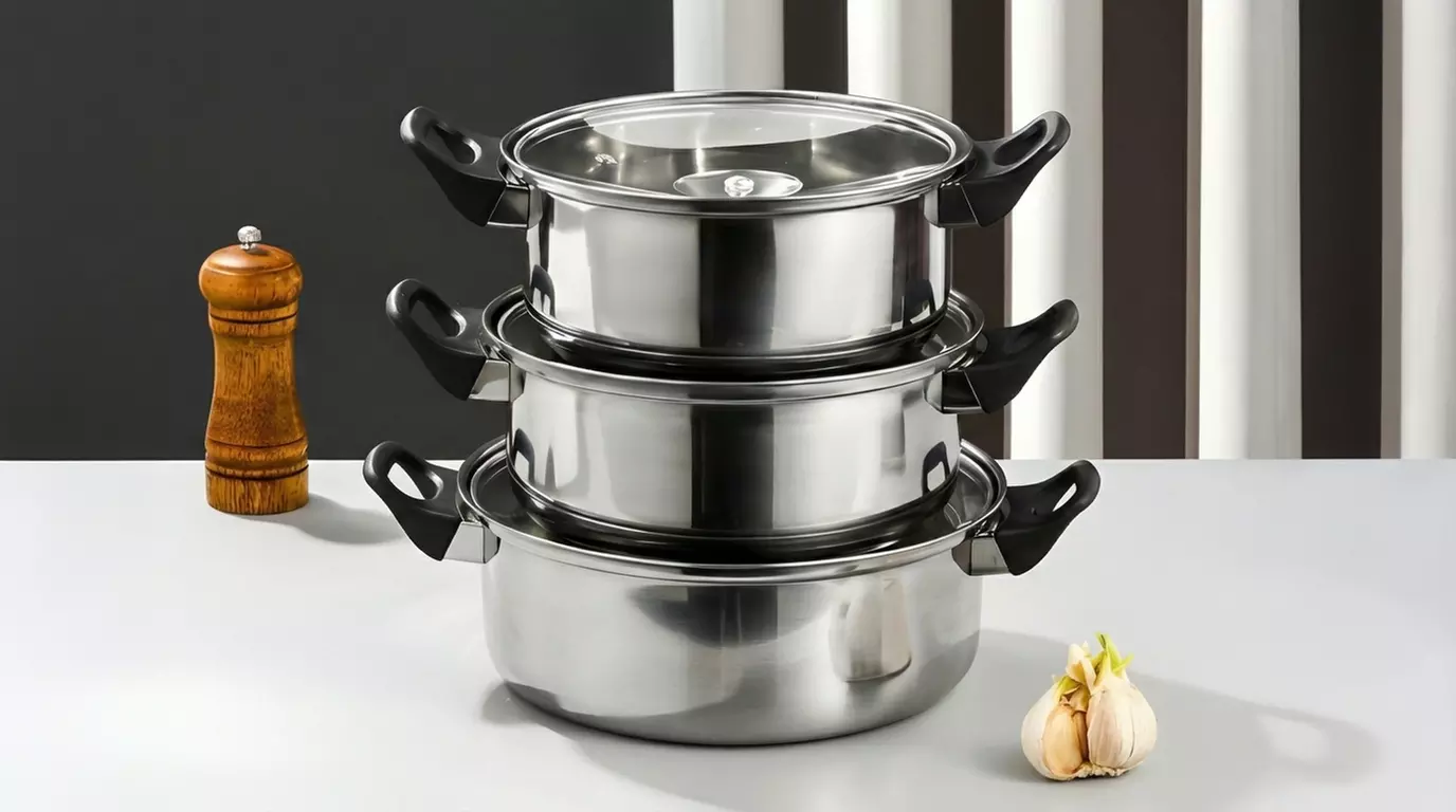 Juego de 6 cazuelas de acero inoxidable con tapas