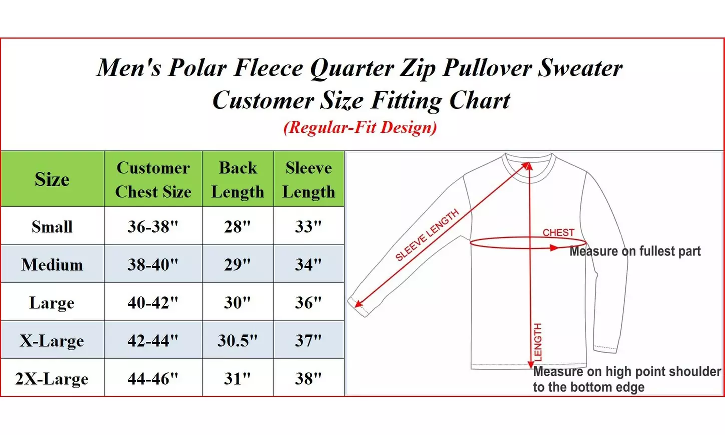 Men's Polar Fleece Pullover Quarter Zip Sweater (Sizes, S-XL)