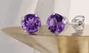 White Gold Plated 6mm Round Amethyst Solitaire Stud Earrings