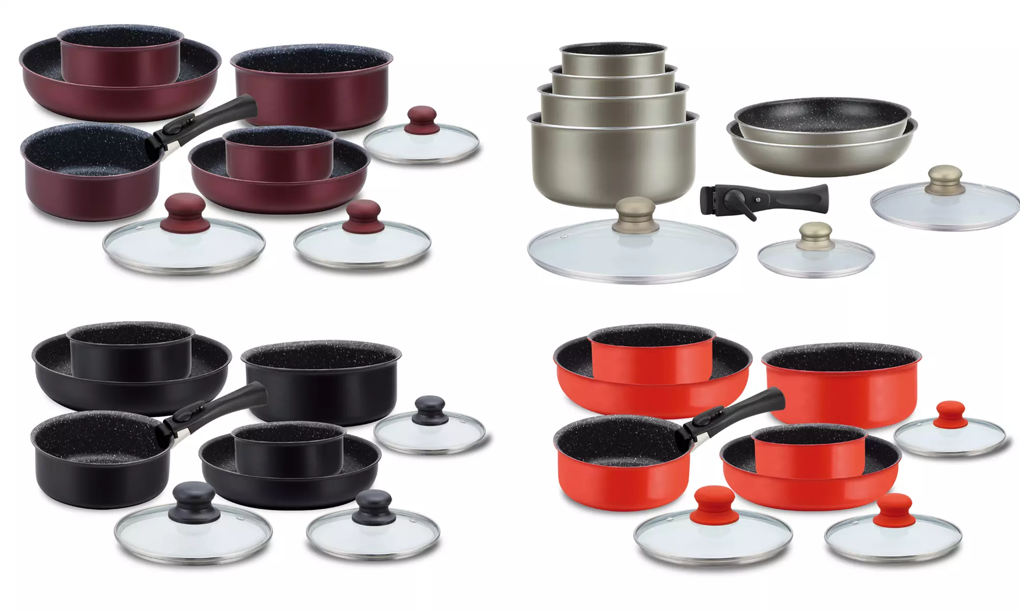 Batería de cocina de 10 piezas con mango desmontable, de Herzberg
