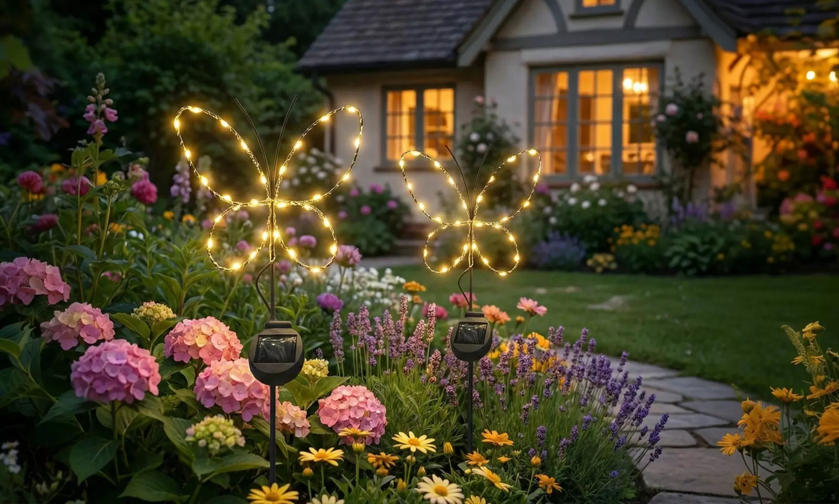 Outdoor Solar Powered LED Decorative Garden Stake Light (Set of 2) - 5 Options