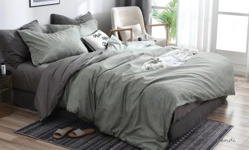 Image 2: Reversible Easy Care Duvet Set - Style on Both Sides