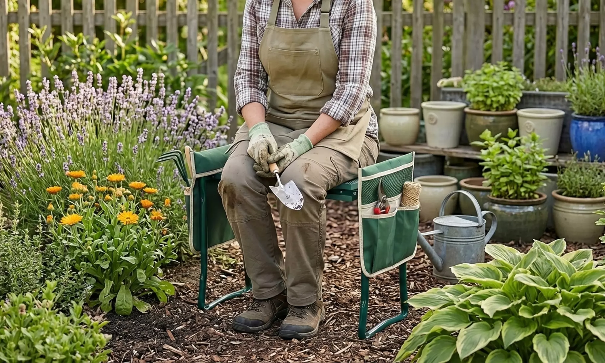 Klappbarer Garten-Kniehocker mit Taschen