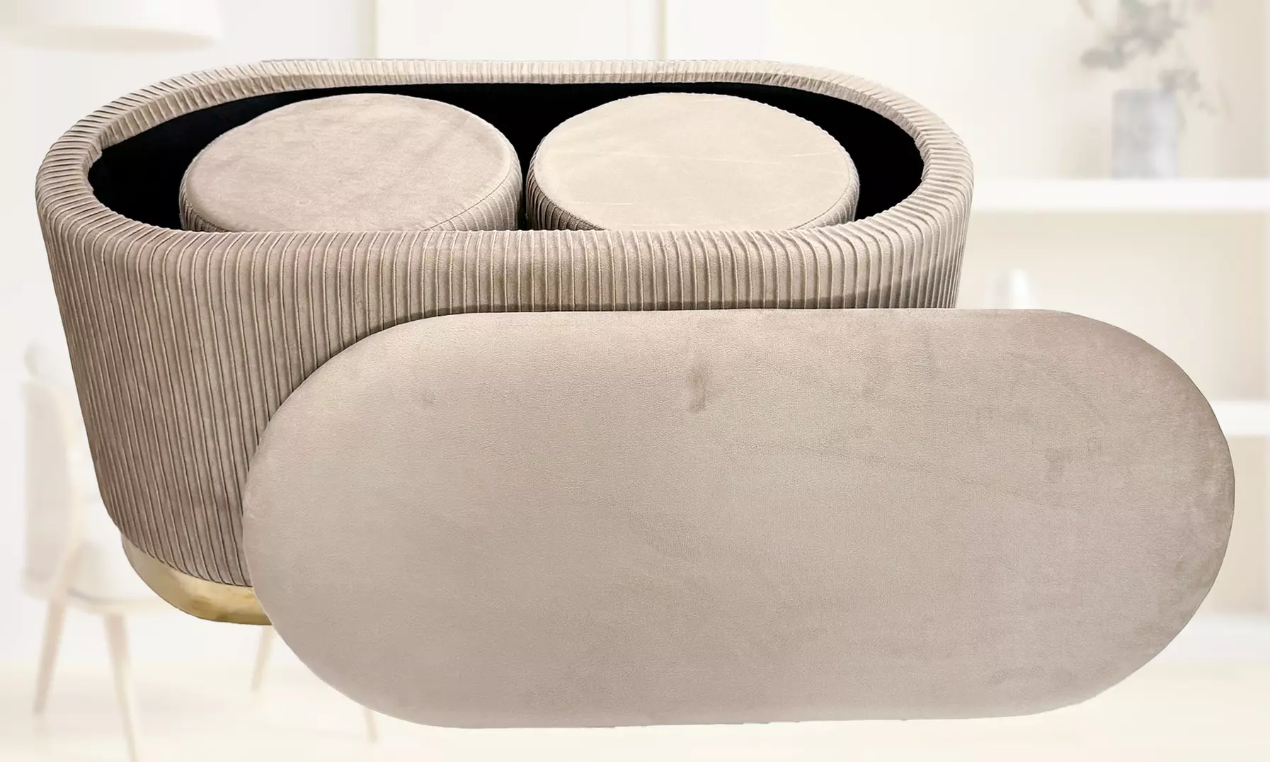 Lote de 3 pufs con tapizado de terciopelo y espacio de almacenamiento