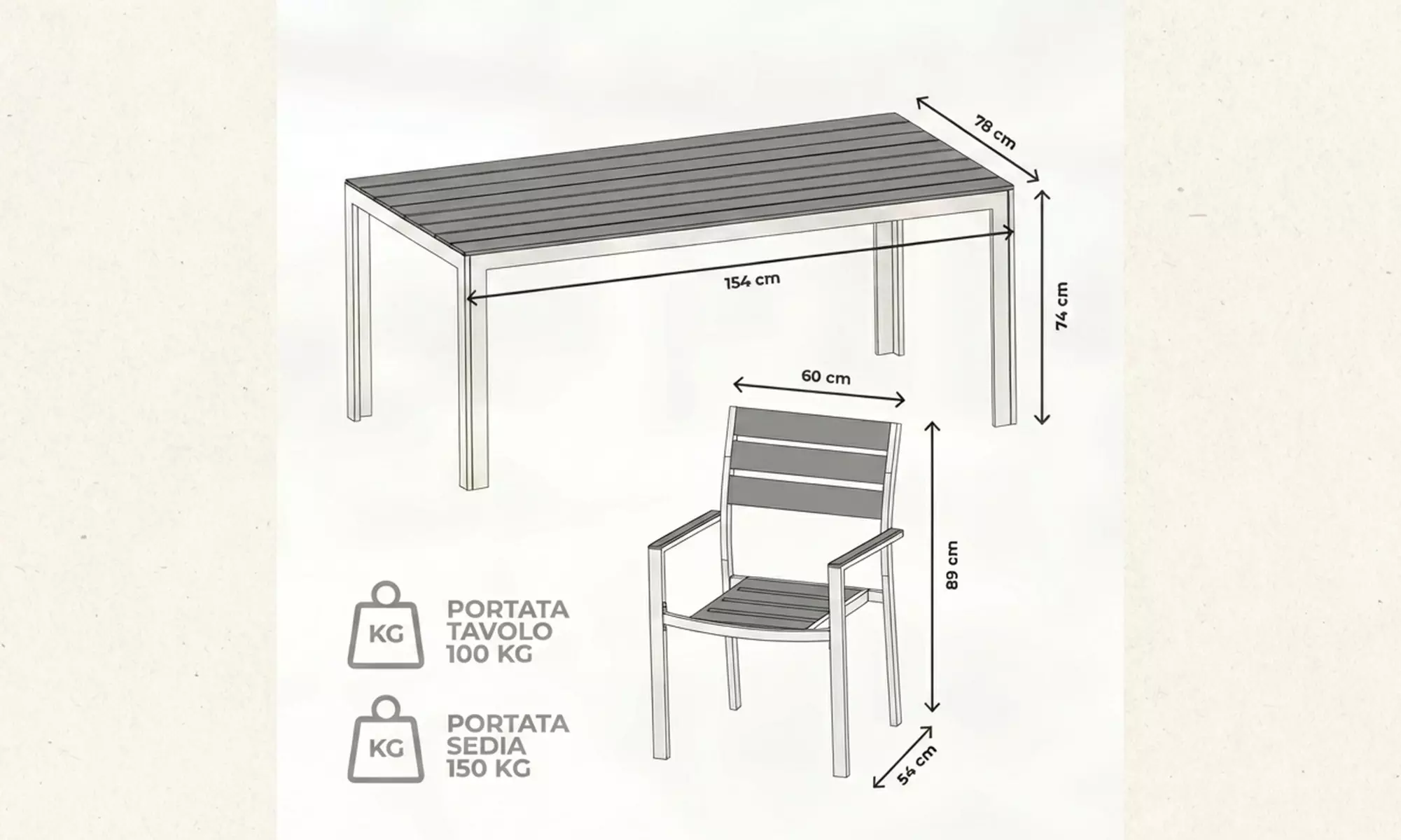 Set giardi 1 tavolo e 6 sedie