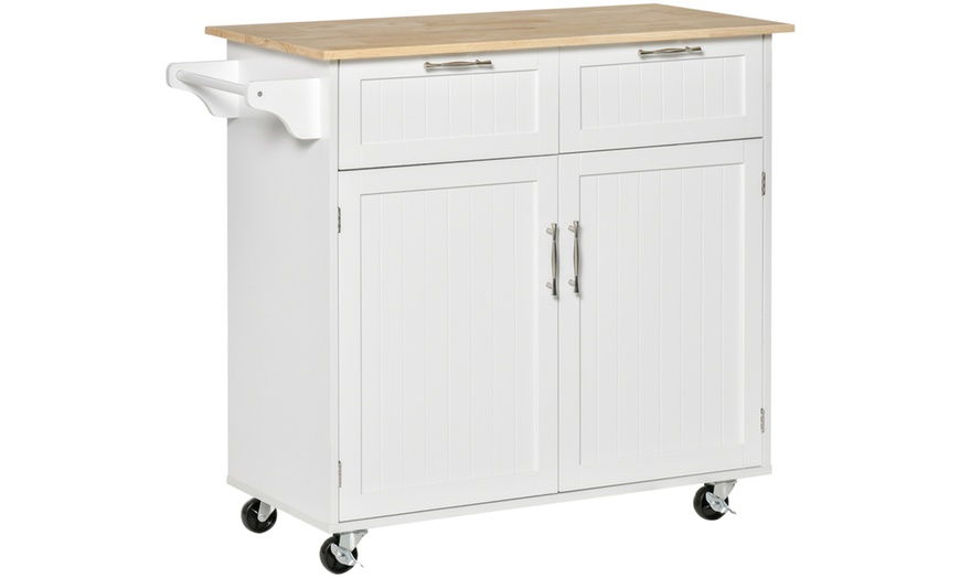 Image 2: HOMCOM Modern Rolling Storage Kitchen Island