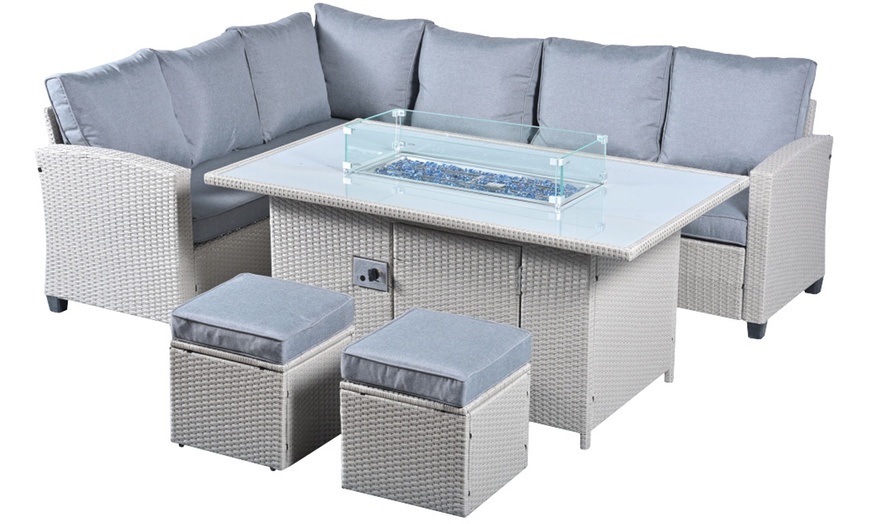 Image 5: Conwy 8-Seat Corner Gas Firepit Rattan Dining Set