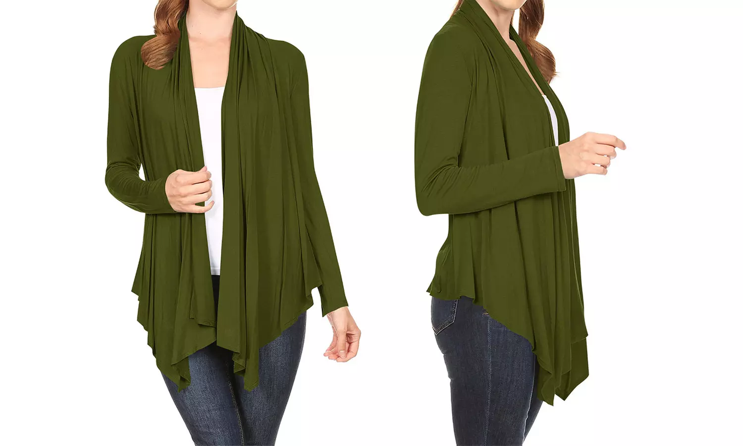 Women's Long Sleeve Draped Neck Open Front Solid Cardigan