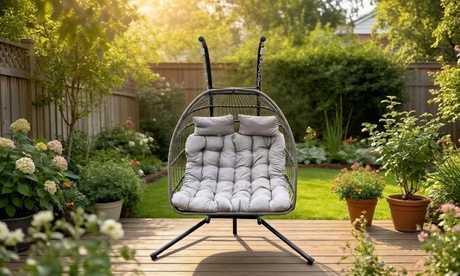 Groupon Unisex Charcoal Luxury 2 Seater Rattan Hanging Egg Chair