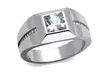 Mens Stainless Steel and Cushion Cut Cubic Zirconia Flush Setting Ring - Second Medium