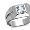 Image 2: Mens Stainless Steel and Cushion Cut Cubic Zirconia Flush Setting Ring