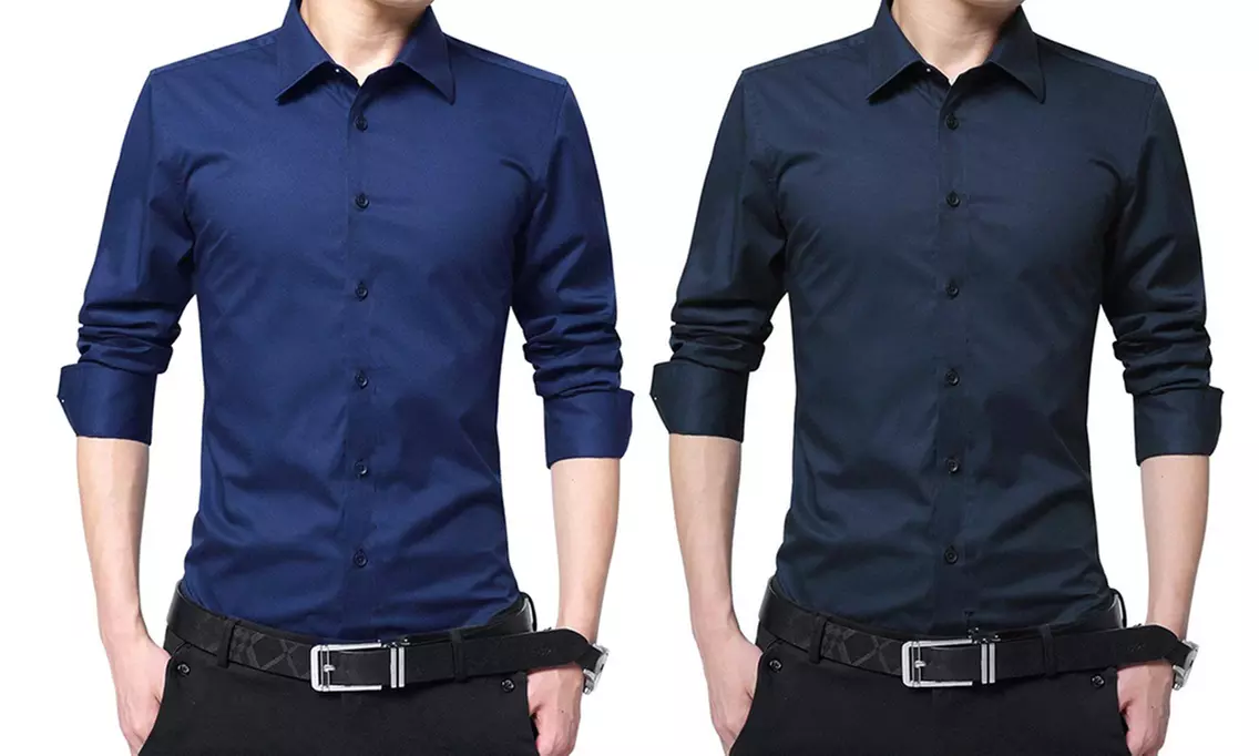 Set di 2 camicie uomo slim, taglio sartoriale, in cotone