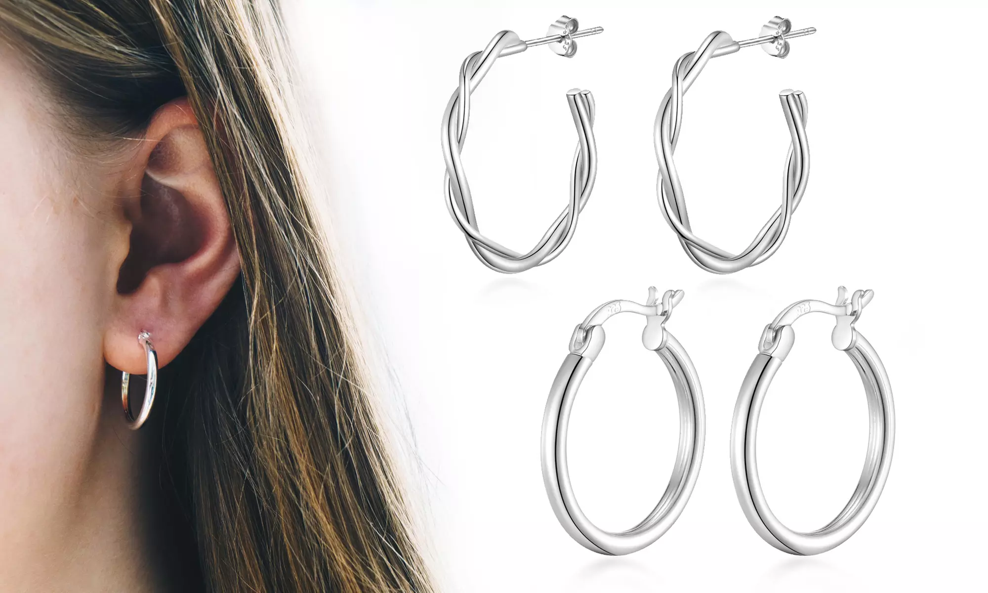 1 ou 2 paires de mini créoles en argent sterling Philip Jones - Primary Image