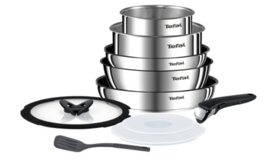 Image 2: Tefal Ingenio Titanium Stainless Steel 10pc Set - Removable Handle, Non-Stick, Induction Ready