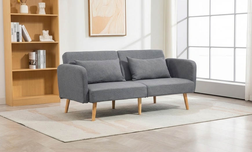 Image 2: HomCom Convertible Sofa Bed in Green or Grey