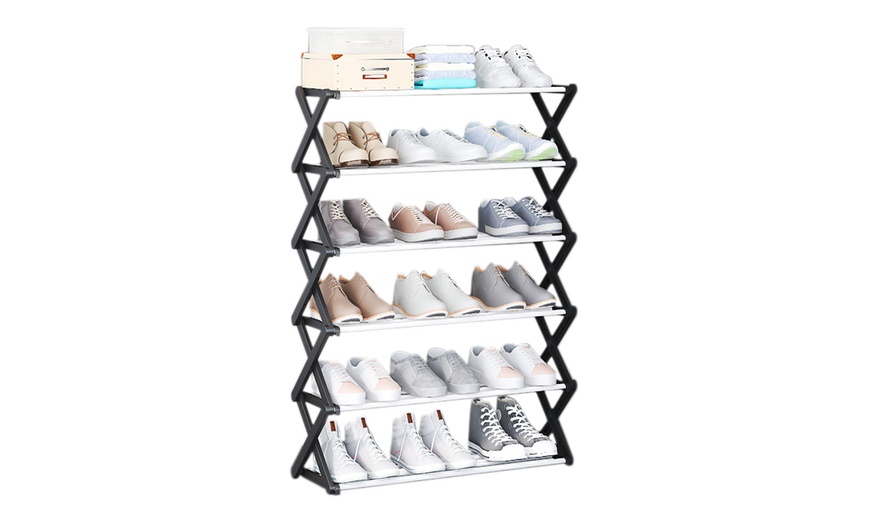 Image 2: Six-Tiers Foldable Metal Shoe Rack