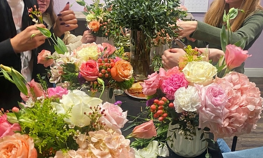 Image 2: Make a Romantic luxury floral arrangement in a relaxed workshop