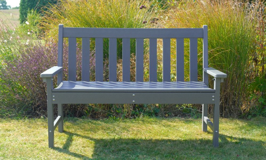 Image 4: Wood Effect Garden Bench in Dark Grey or Walnut