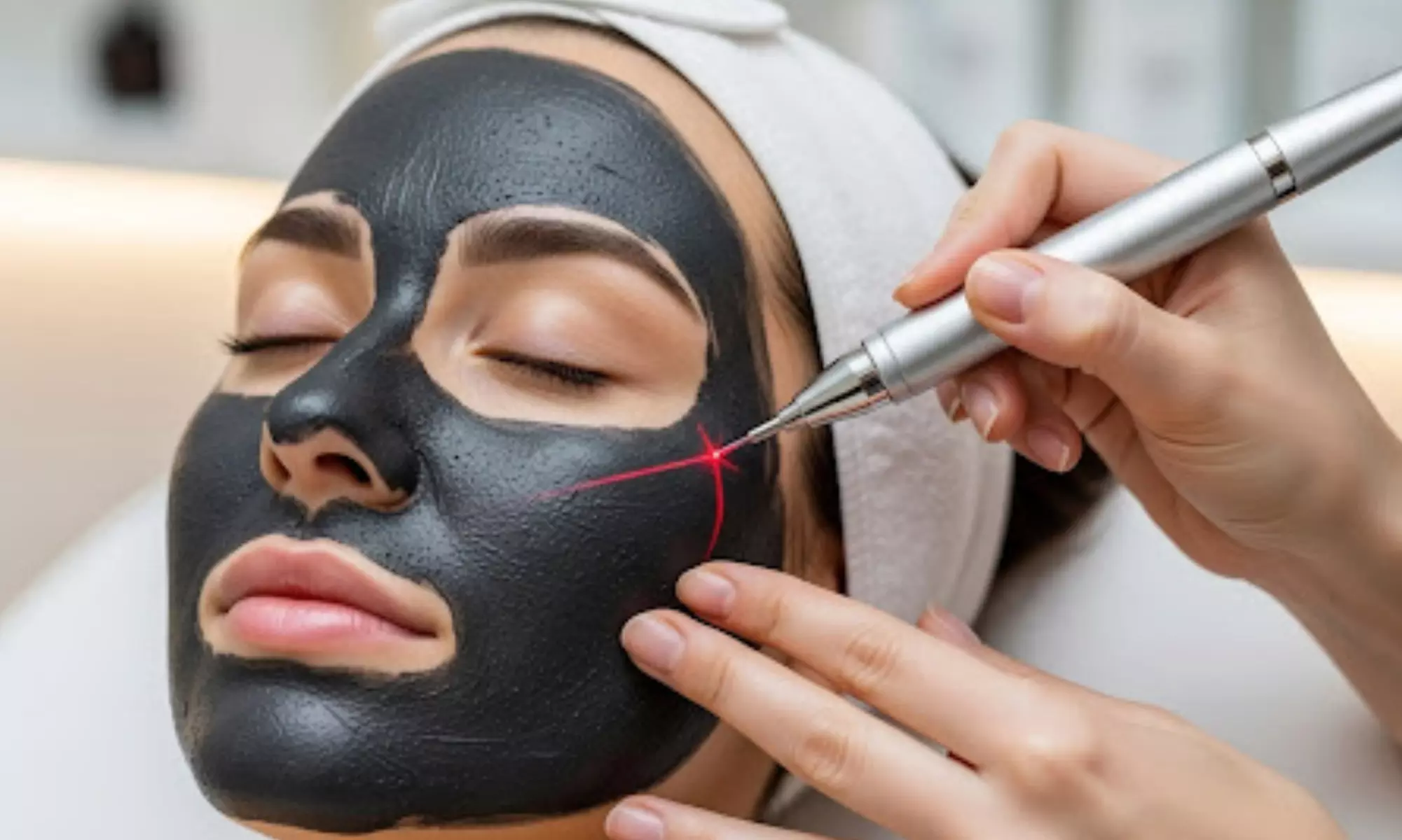 Láser con mascarilla de carbón activo o limpieza facial láser