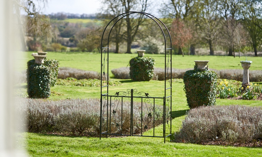 Image 8: Decorative Metal Garden Arch with Gate