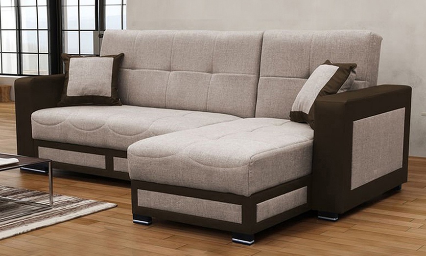 Image 3: L-Shaped Convertible Sofa Bed in Grey or Brown