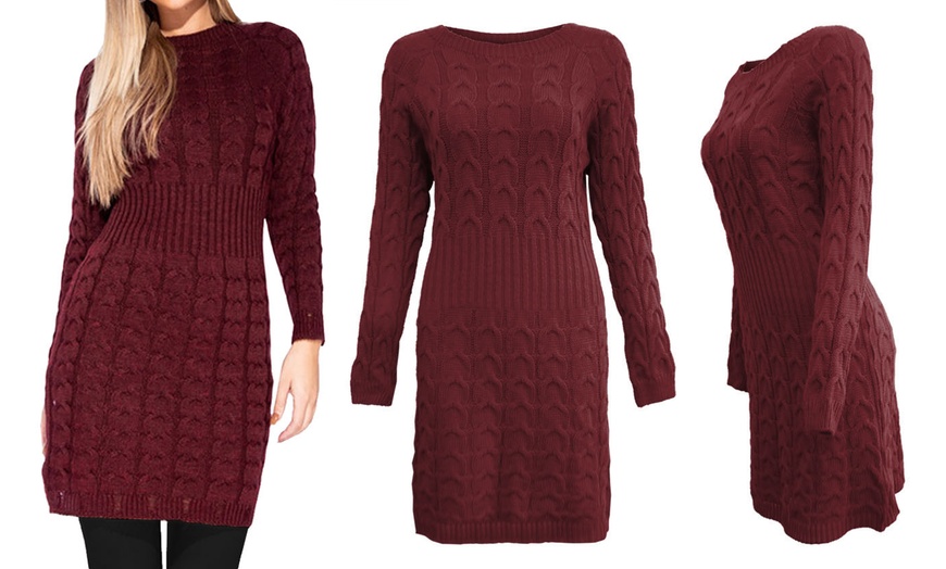 Image 11: Cable Knit Jumper Ribbed Waist Dress