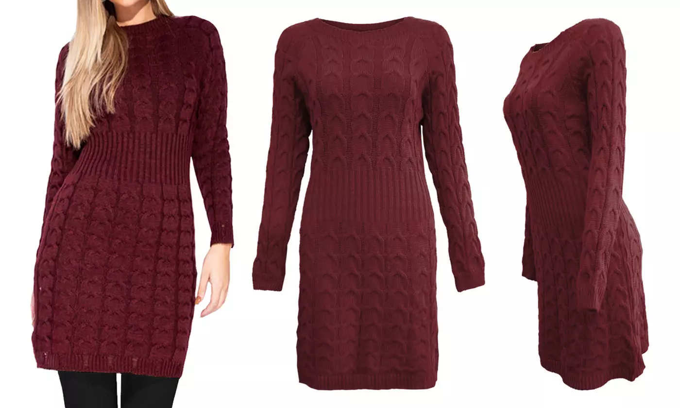 Cable Knit Jumper Ribbed Waist Dress