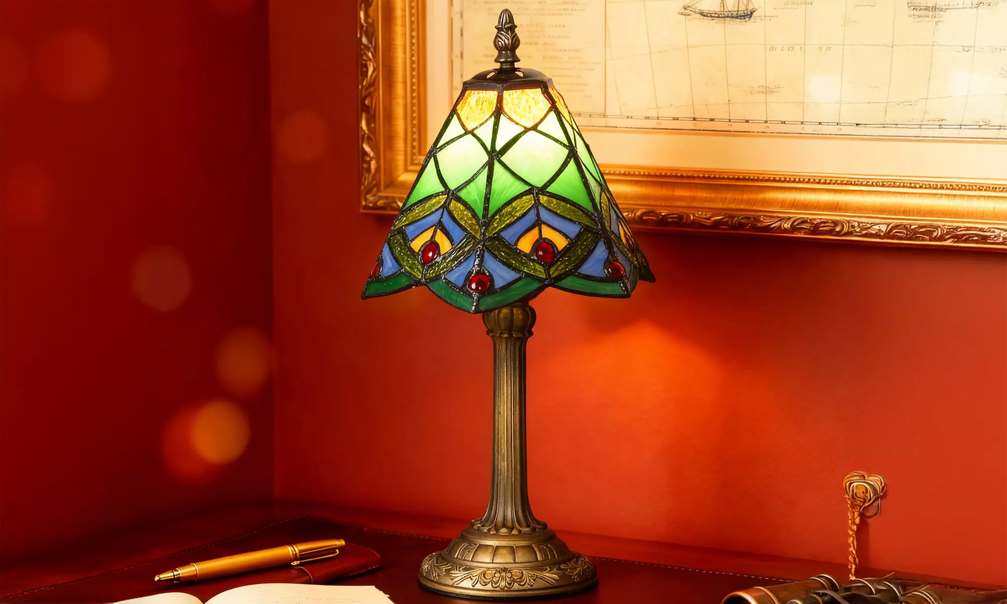 HOMCOM Tiffany-Style Stained Glass Table Lamps
