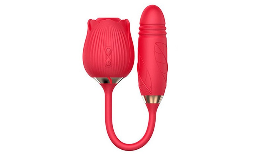 Image 2: 2 in 1 Dual Rose Vibrator Sucking Clitoral G-spot Sex Toy 10 Speed Waterproof