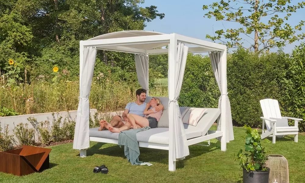 Home Deluxe Sonnenliege Lyon, 208x188 cm, in weiß/grau für den Außenbereich