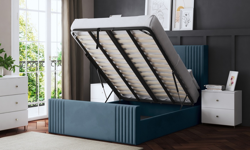 Image 21: DS Living Elara Winged Panel Bed With Ottoman Gas Lift