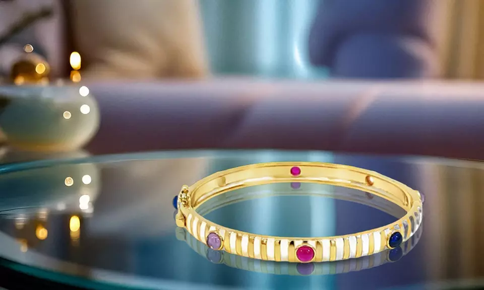 Gold-Plated Bangle with Colorful Stones , Vibrant, Chic & Stackable