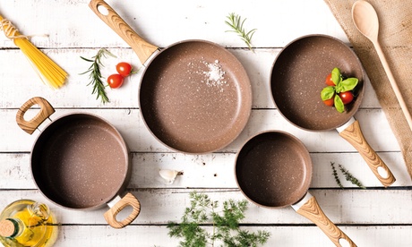 Tris di casseruole e padelle Excelsa Wood&Stone in alluminio forgiato, disponibili in 2 set